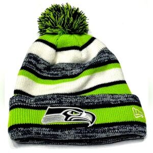 New Era NFL Football Seattle Seahawks Pom Knit Winter Beanie Hat Neon Green Blue